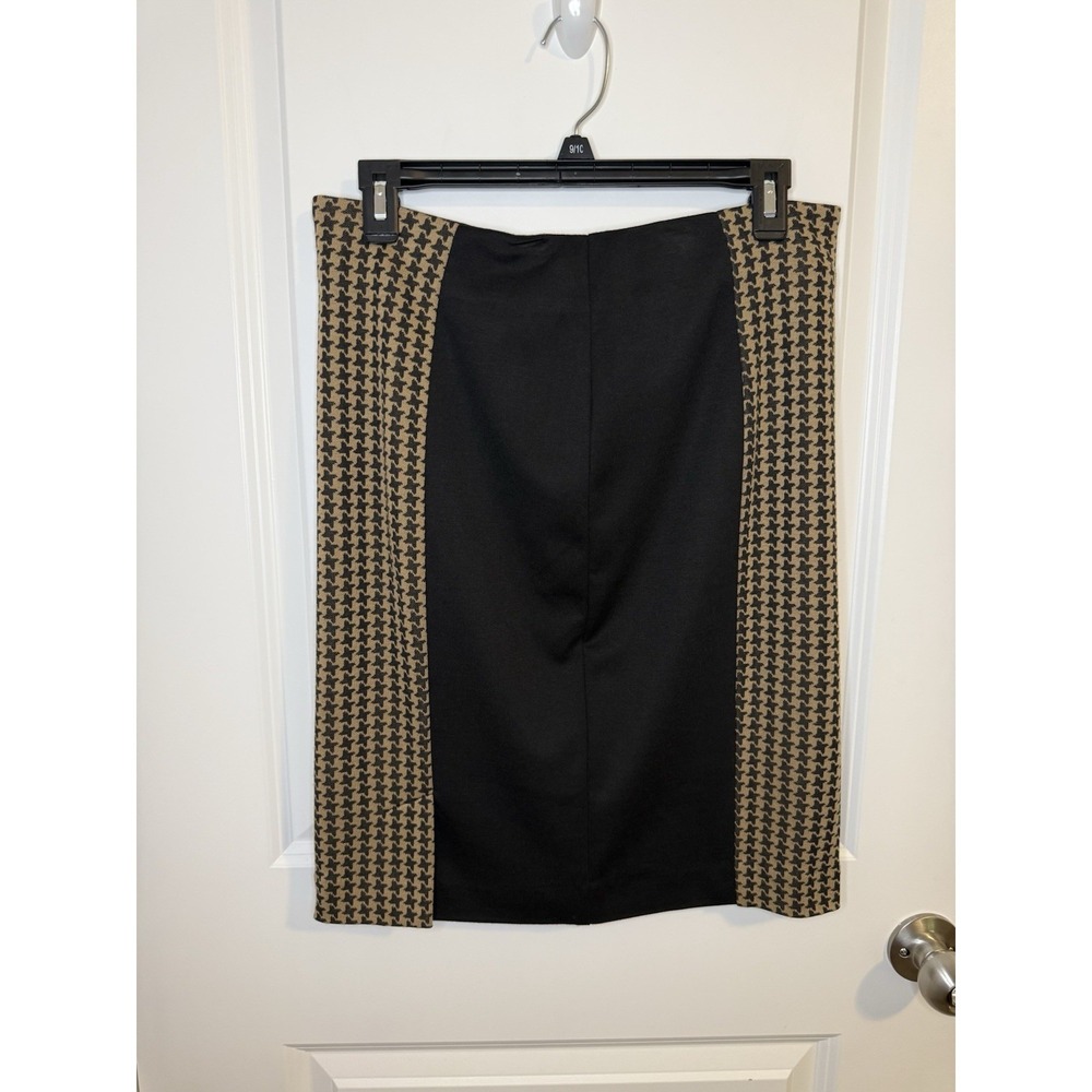 Cynthia Rowley Houndstooth Pencil Skirt Womens Size 10 Stretch Midi Brown Black